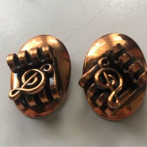 Vintage Copper Clip-On Earrings - musical notes-